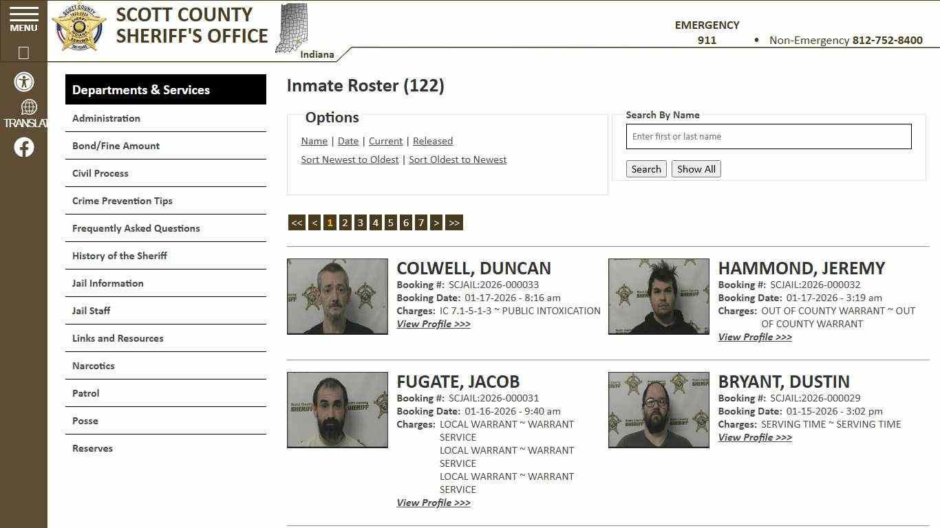 Inmate Roster - Current Inmates Booking Date Descending - Scott County Sheriff - Scottsburg, IN