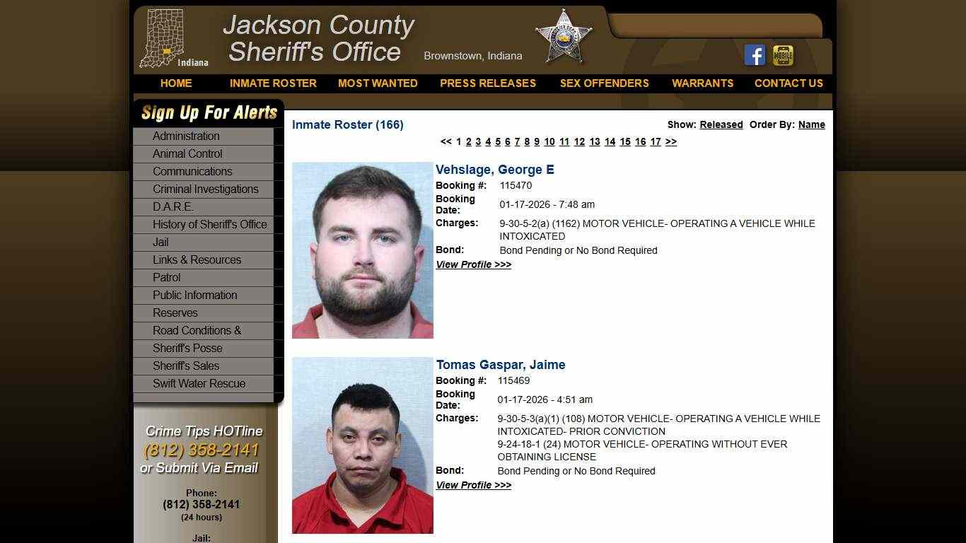 Inmate Roster - Current Inmates Booking Date Descending - Jackson County IN Sheriff