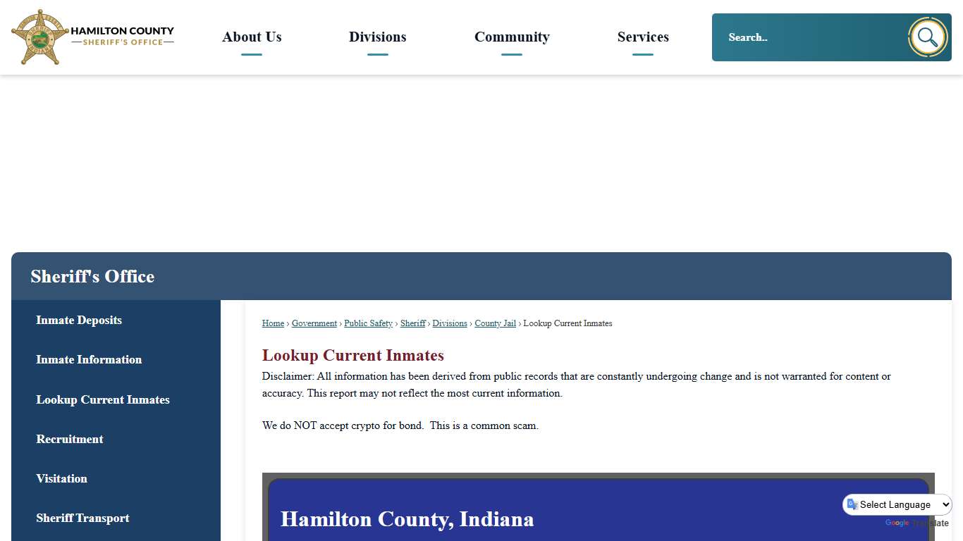 Lookup Current Inmates | Hamilton County, IN